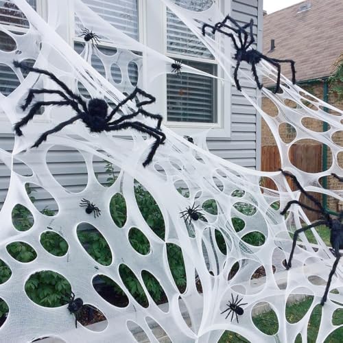 CESOF 2 Pack Giant Spider Web Halloween Decorations Outdoor Spiderwebs