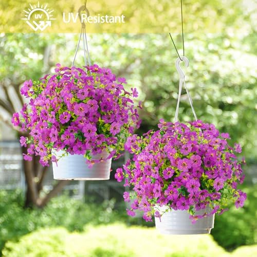 ATTGREAT Artificial Flowers for Outdoors UV Resistant, 12 Bundles(Purple)