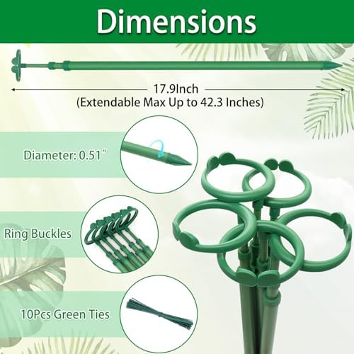 Extendable Plant Stakes,Length Scalable From17.9to42.3IN Plant SupportStake
