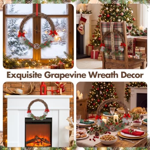Ruisita 6 Pieces 12 Inch Grapevine Wreaths Vine Branch Wreath Natural Christmas Rattan Wreath Garland Decoration for Christmas Holiday Craft or Wedding Supplies