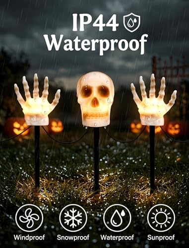 13FT Halloween Pathway Lights Outdoor, 6PK LED Skull Walkway Lights
