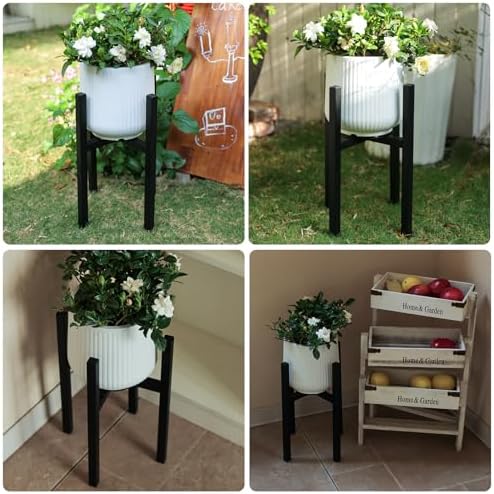 Adjustable Plant Stand Indoor, 2 Heights Black with Round Plate