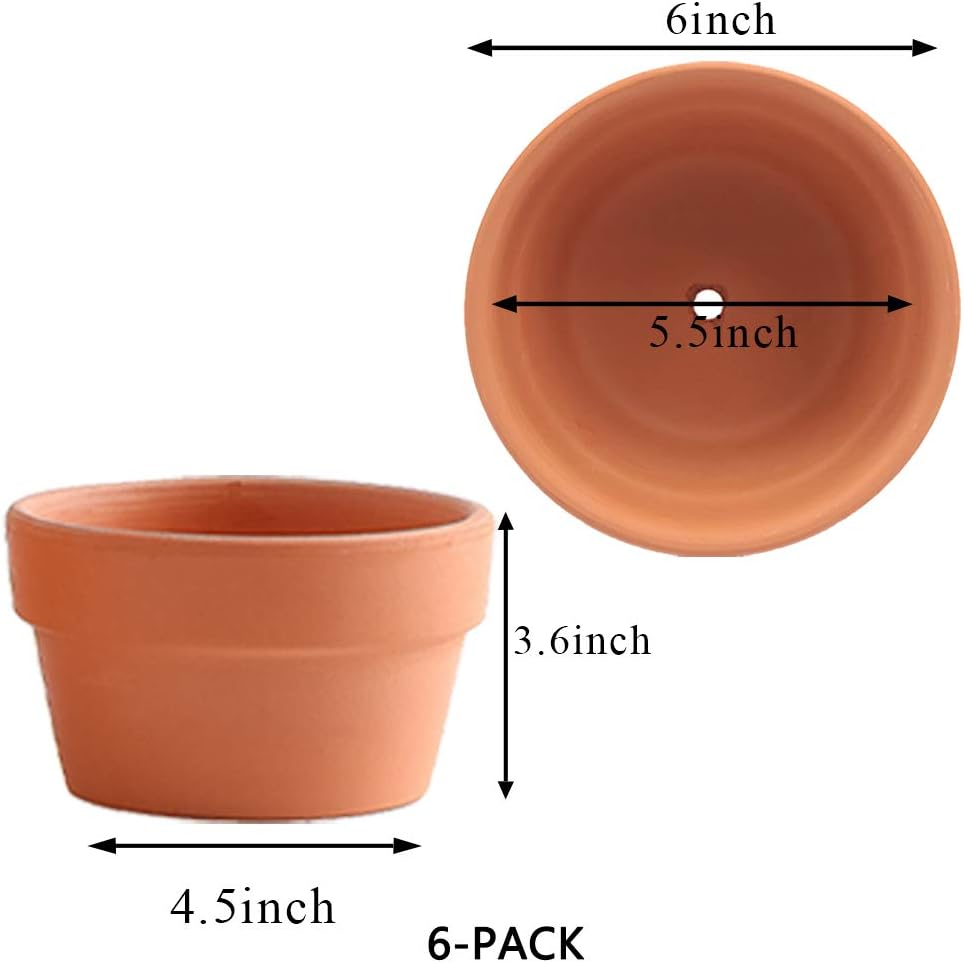 Yishang 6 Inch Terracotta Shallow Planters,Ceramic Flower Clay Plant Pots with Drainage Hole,Unglazed Cactus/succlent