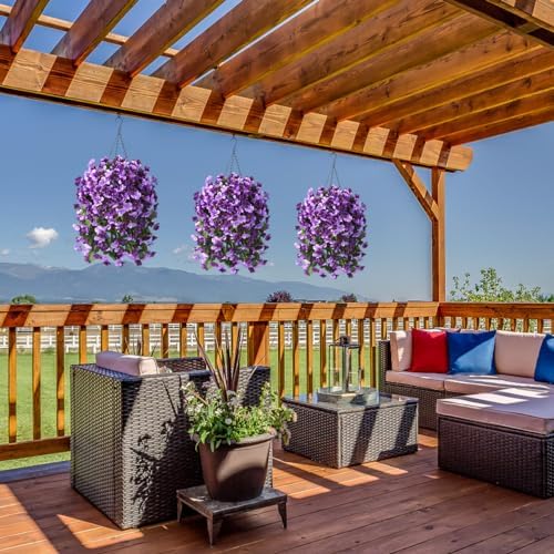 INQCMY Fake Flowers with Hanging Basket Realistic Artificial Begonias