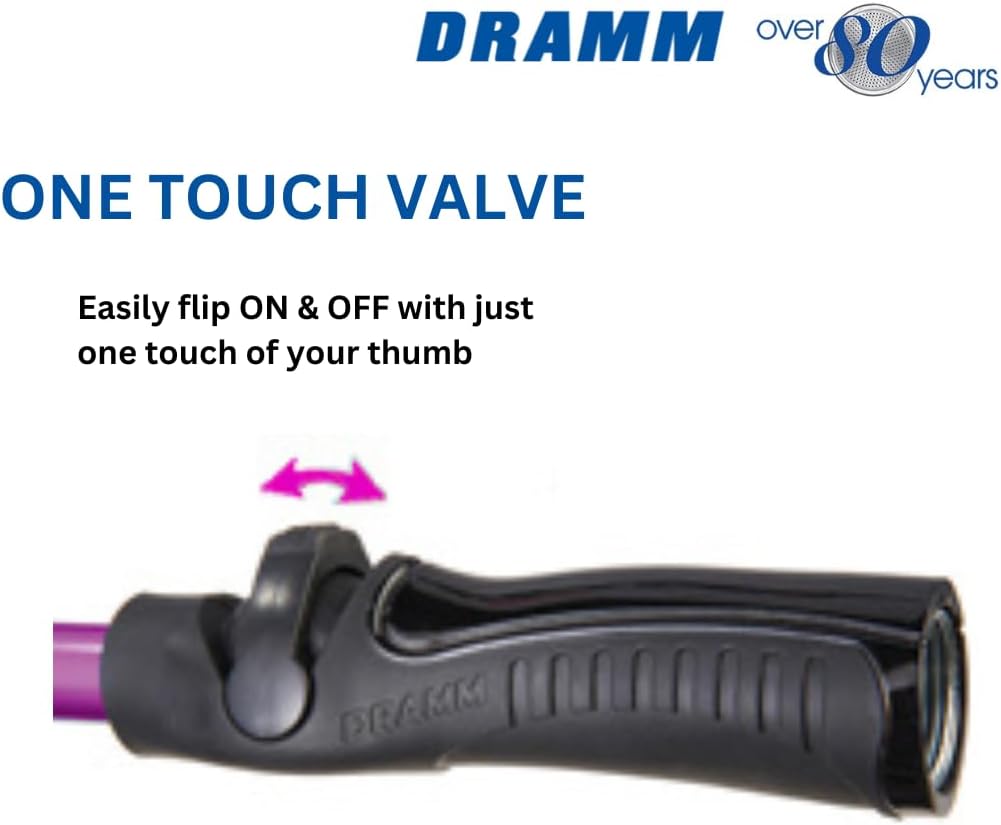 Dramm Rain Wand with One Touch Thumb Valve – Gentle Full Flow Shower Head Watering Wand for Garden Hose, Aluminum