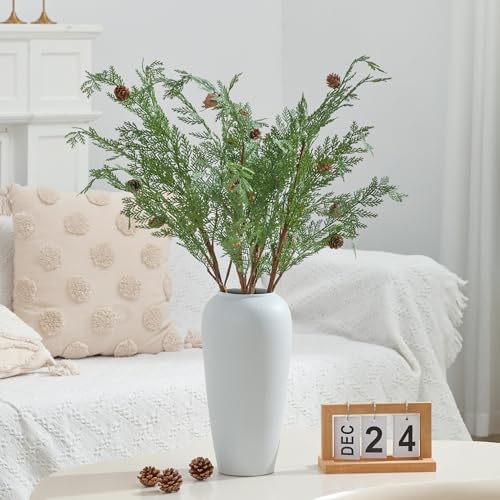 Heleze 33 Inch Faux Cedar Stems with Pine Cones, Christmas Greenery Stems Artificial Pine Branches Fake Cypress Picks for Vase Home Decor 3 Pcs