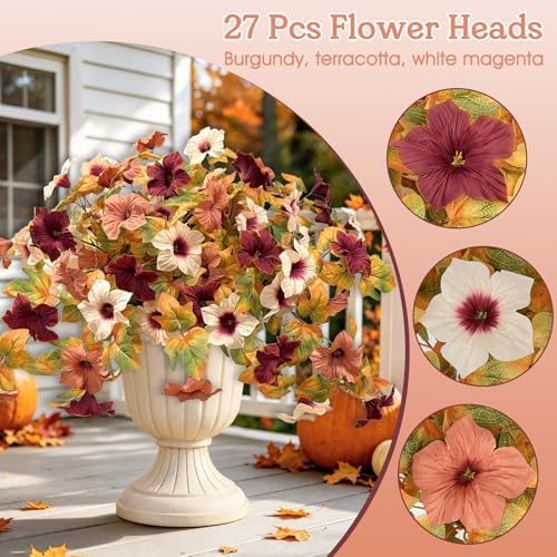 Ouddy Decor Artificial Fall Flowers for Outdoors Decor, Orange Brown, 2 Pcs