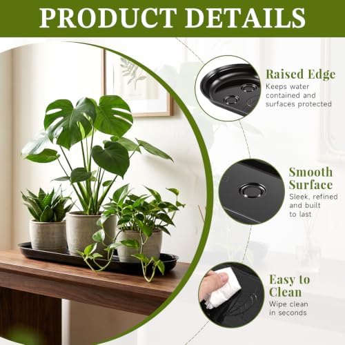 5 Pcs 14 x 4.6 Inch Plant Trays, Plastic Saucers for Window Sills, Black