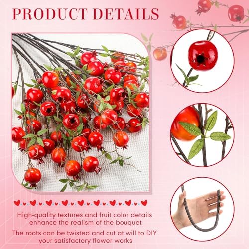 Thiccywoov 10 Pcs 36.6'' Artificial Pomegranate Branches Decor, Red
