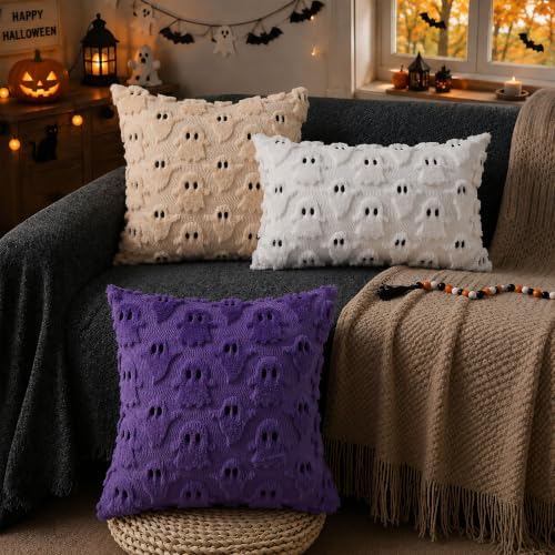 DFXSZ Halloween Pillow Covers 20x20 inch 2Pcs Beige Ghost Halloween Decor