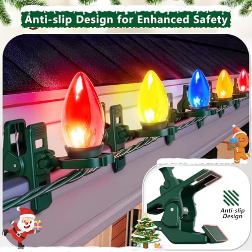 KJX Large C7 C9 Christmas Light Spring Clips, 200 Pack Gutter Roof Clips