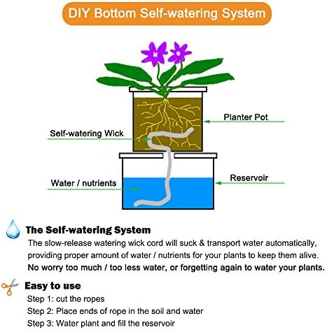 ORIMERC 30 feet 1/5 inch Self Watering Capillary Wicking Hydroponic Wick Cord Vacation Plant Sitter DIY Self-Watering Planter Pot Automatic Water System Device Potted Violet Auto Seedling Waterer Rope