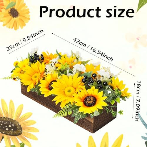 Sunflower Arrangement with Wood Tray Centerpieces for Tables Home Decor