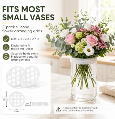 2 Pack Silicone Flower Arranging Grid, Stretchable & Reusable, 3.2 Inch