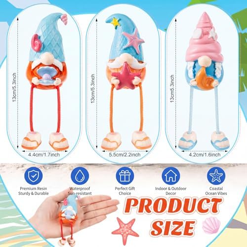 3 Pcs Beach Gnome Figurines Summer Coastal Resin Dangling Legs