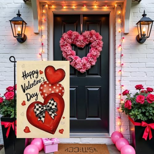 Valentines Day Garden Flag 12x18 Inch Love Heart Double Sided