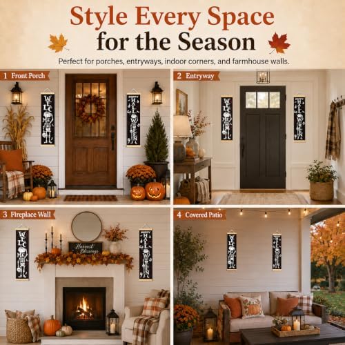 Skeleton Halloween Door Banner Set of 2, Welcome Porch Decor for Home
