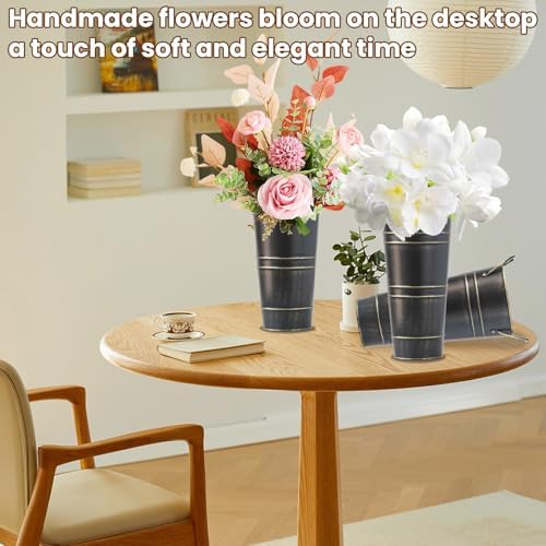 Galvanized Metal Vases 8 Pcs 9 Inch Black Farmhouse French Bucket