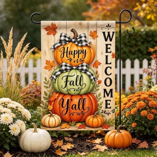 Happy Fall Garden Flags 12x18 Double Sided,Pumpkin Yard Flags for Outside