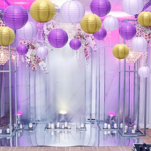 21Pcs Purple Paper Lanterns, 4-10in Hanging Decor, Bachelorette Wedding