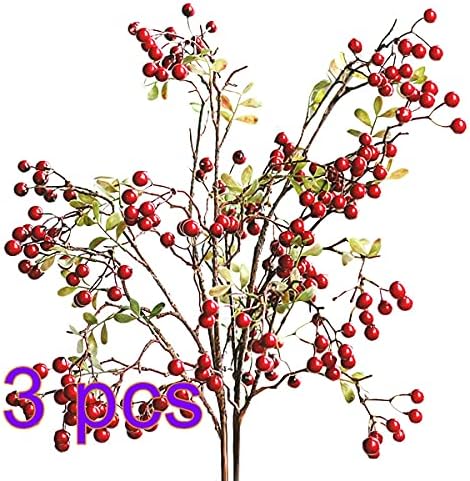 Artificial Pip Berry Stems,3Pack 27.5Inches Red Berry Stems Berry Spray Picks Handmade Berry Picks for Table Home Wedding Christmas Holiday Decor, 210715XU01-2-3-10458-1150250041