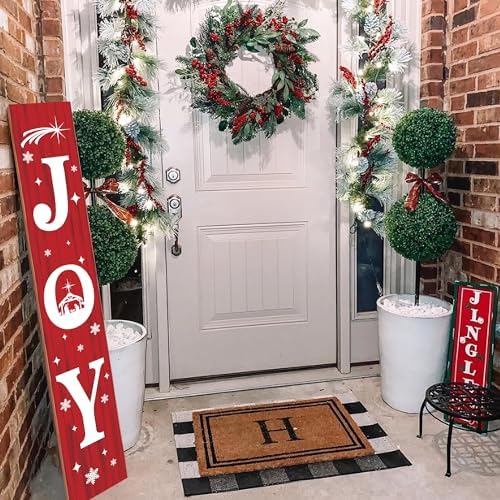 Christmas Porch Sign JOY 47" Winter Large Welcome Porch Sign Xmas Decor for Home Front Door Farm Yard Party Decor (Red)
