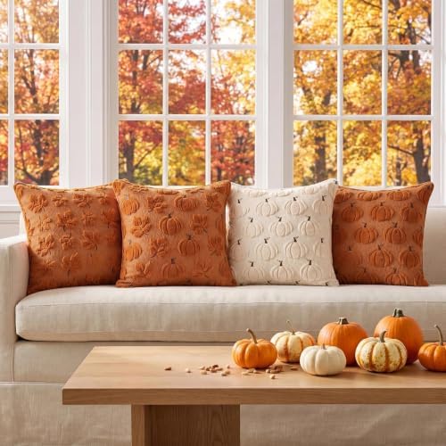 Fall Throw Pillow Covers 18x18 Set of 2 Double-Sided Maple Pumpkin Covers