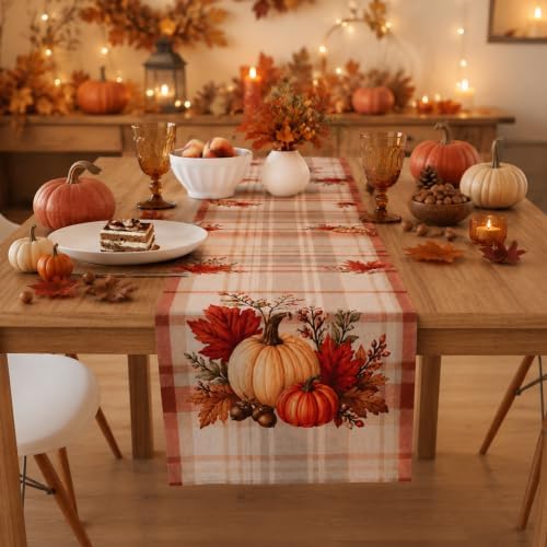 Thanksgiving Decorations - Pumpkin Maple Leaf Table Runner | Fall Decor