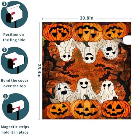 Halloween Ghost Mailbox Cover Magnetic Large Size 25.5 x 21 Inch Halloween Pumpkin Mail Box Covers Fall Scary Night Mailbox Wraps Post Letter Box Cover for Holiday Garden Yard Outdoor Outside Decor