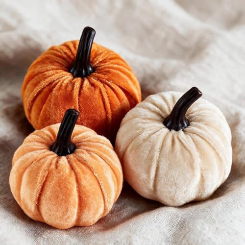 12 PCS Fall Thanksgiving Fake Velvet Pumpkins Harvest Small Artificial Faux Pumpkins Decor for Cornucopia Centerpieces Vase Bowl Filler Wreaths Halloween Fall Home Decorations Photo Props