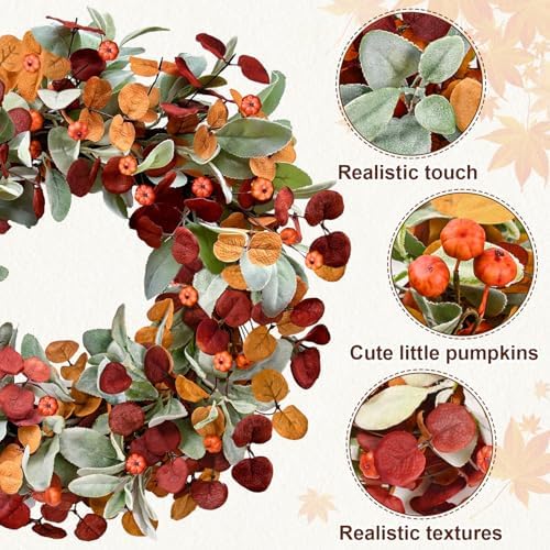 22'' Fall Wreaths for Front Door, Autumn Door Wreath with Eucalyptus Leave