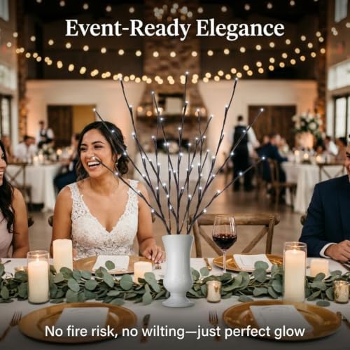 DK177 10Pack Led Branch Light Battery Operated Lighted Branch Vase Filler Willow Tree Artificial Little Twig Power Brown 30 Inch 20 LED for Home Romantic Decoration, 10Pack White