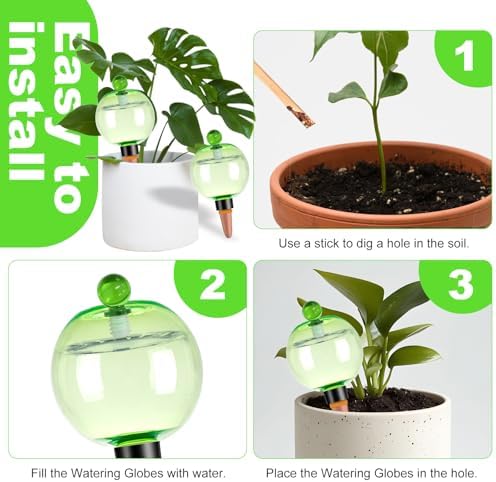 4 Pack Self Watering Globes 17oz Large Plant Watering Globes Top Fill, Self Water Planter Insert Indoor/Outdoor Plastic Water Bulbs Slow Release Terracotta for Plants, Green