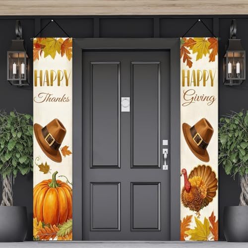 HOMETITUTE Happy Thanks Porch Banner Set 12 x 71 Inch 2 Pack