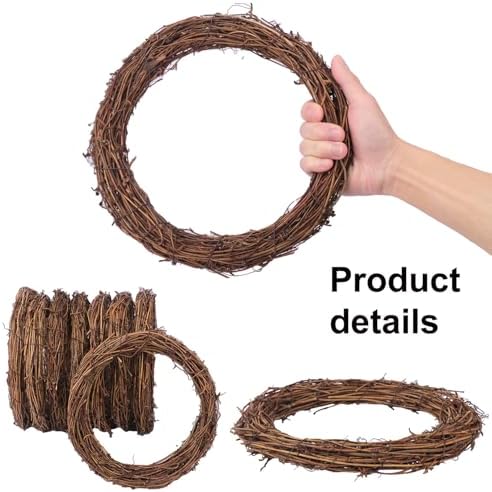 8 PCS 10 Inch Natural Grapevine Wreaths, Round Rattan Wreath Grapevines Wreath Bulk, Grape Vine Wreaths for DIY Crafts, Festival, Christmas, Wedding, Restaurant & Home Decoration