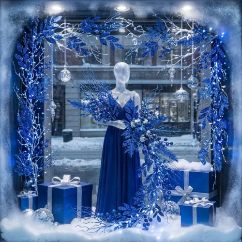 66 Pcs Christmas Glitter Picks and Sprays, Royal Blue