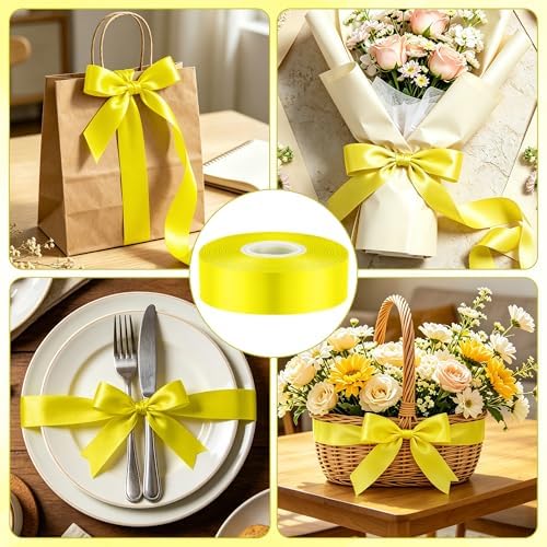 1In 30Yards Lemon Yellow Satin Ribbon for Gift Wrapping Birthday Decoration
