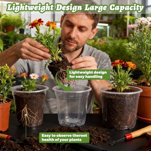 12 Pack 4/6/8/10 Inch Clear Nursery Pots for Plants, Large Size Nursery Pot
