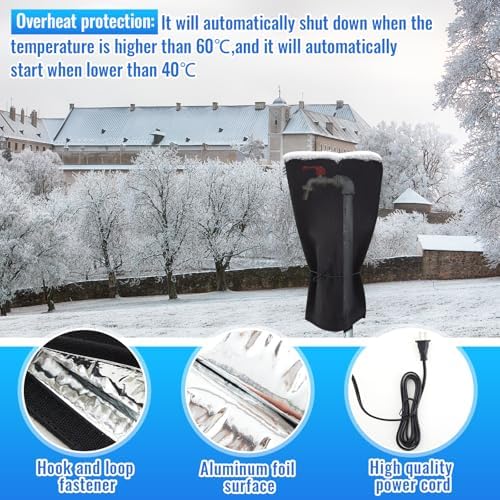 Glooglitter 2 Pcs 25.2"x14" Electric Heated Outdoor Faucet Cover for Winter Freeze Protection Heating Hose Bib Covers for Winter, Water Pipe Heater for Garden Faucet Insulated Spigot Protector, Black