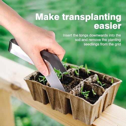 2 Pcs Seedling Transplant Tongs- 6.7 Inch Stainless Steel Gardening Plants Transplant Tongs- Seedling Remove Transplant Pliers for Reducing Root Damage
