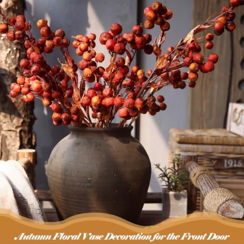 Wavwavw 6 Pcs Artificial Fall Rose Hip Stem 21" Faux Dried Berry Branch