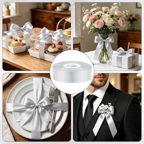 1In 30Yards Silver Satin Ribbon for Flower Bouquet Christmas Wedding Party