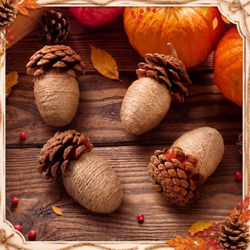 RattanView 6 Pcs Fall Jute Rope Acorn Ornaments, Thanksgiving Hanging Decor