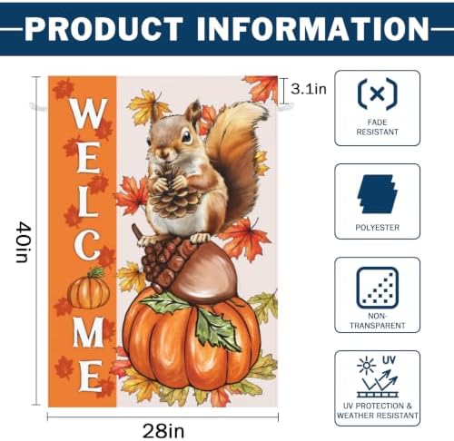 Large Fall Squirrel Garden Flag 28x40 Inch Welcome Autumn Yard Flags