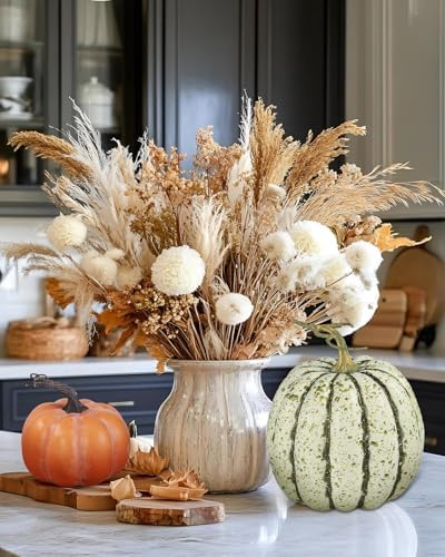 DuHouse Artificial Green Pumpkins Fall Decoration, 7" x 6.7"