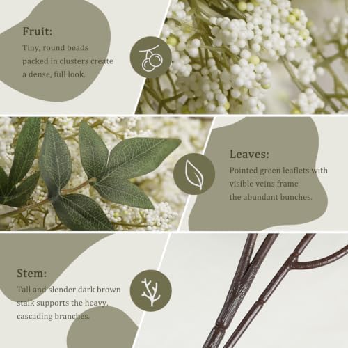 1 Pcs Artificial Berry Stem 36" Realistic Flowers Picks Branches Faux Stem Spray DIY for Holiday Seasonal Farmhouse Mantel DIY Home Decorations (White Green)