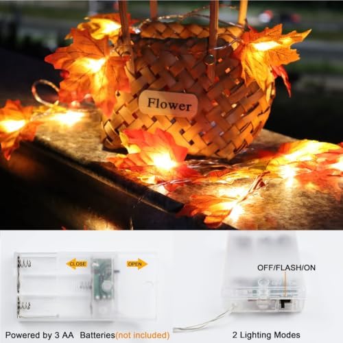 Runleo 2 Pack Fall Decorations for Home Maple Leaf Lights Total 20ft 40 LED
