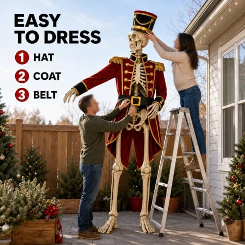 3 Pcs Nutcracker Costume for 12 Ft Skeleton Outfit Christmas Yard Décor
