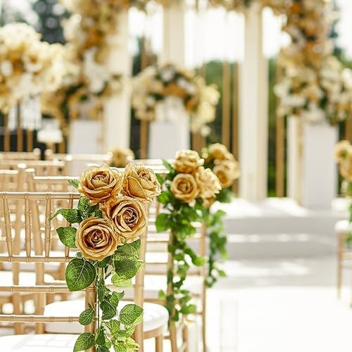 Auihiay 104PCS Gold Rose Artificial Flowers, Fake Roses