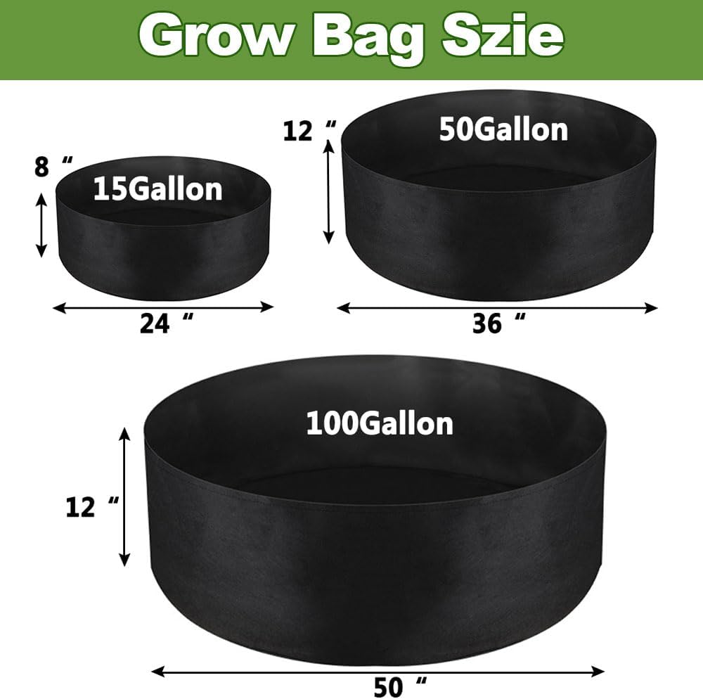 Grow Bag, 2-Pack 50 Gallon Fabric Pots Round Raised Garden Bed Planter | Breathable, Reusable, for Planting Herb
